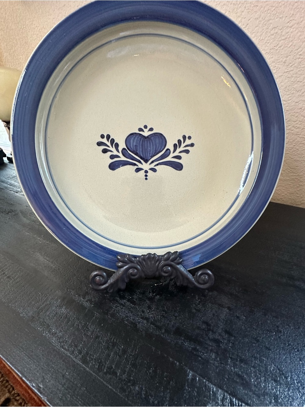 “Home Sweet Home” Dinner Plates by Salt Glaze Stoneware. Set of 4. Vintage.